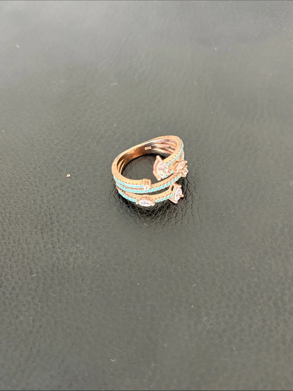 Rose Gold and Turquoise Triple Band Ring - Women's Jewelry